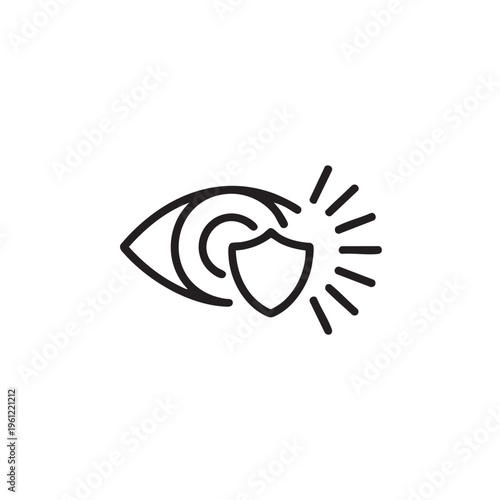 Eye with shield and sunburst lines icon