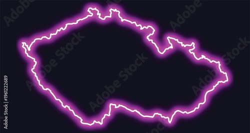 Neon outline map of czech republic on dark background