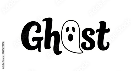 Halloween ghost logo, spooky symbol, black illustration, white background