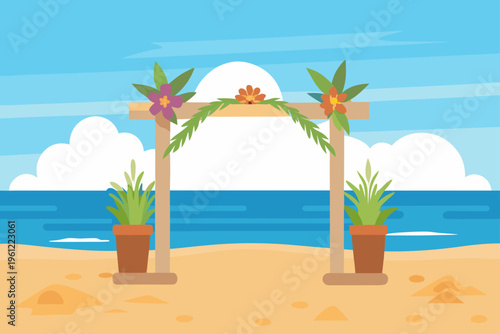 Beachside Wedding Altar Driftwood And Flowers