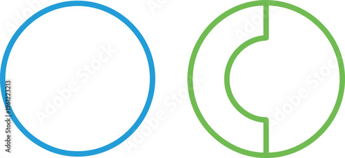 Two geometric shapes illustrating a complete circle and an incomplete circular arc