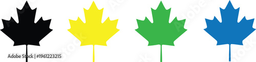 Four colorful variations of the maple leaf symbolizing canadian identity.