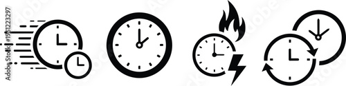 Icons representing time management and urgency with a clock and lightning bolt theme