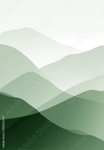 A landscape shows layered hills with gentle grassy slopes and muted green shades, creating a simple mountain view without distractions