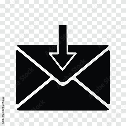 Receive Email Icon Filled Envelope with Down Arrow Vector Illustration Incoming Message Symbol Isolated on Transparent Background