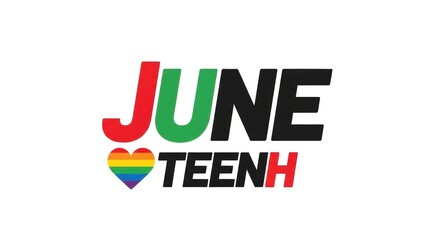 LGBTQ pride logo, rainbow heart symbol, June TeenH, colorful typography