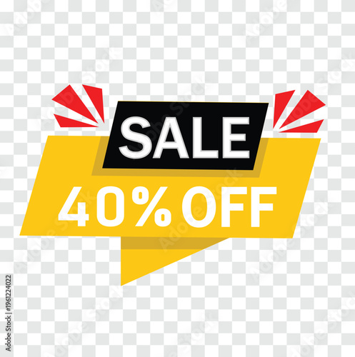 Sale 40 Percent Off Banner Vector – Discount Promotion Label, Special Offer Tag and Marketing Design Element