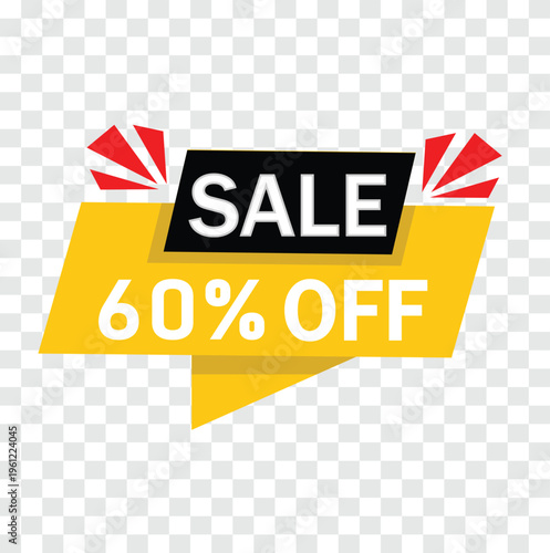 Sale 60 Percent Off Banner Vector – Discount Promotion Label, Special Offer Tag and Marketing Design Element