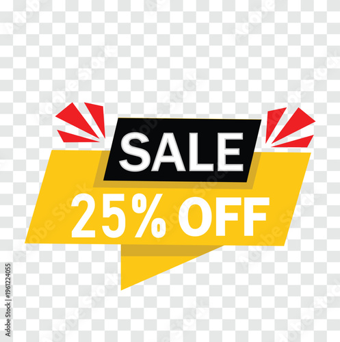 Sale 25 Percent Off Banner Vector – Discount Promotion Label, Special Offer Tag and Marketing Design Element