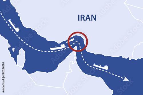 Infographic showing oil tankers navigating the strategic shipping route