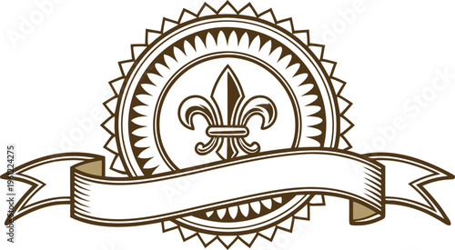 Golden luxury label with fleur de lis and ribbon