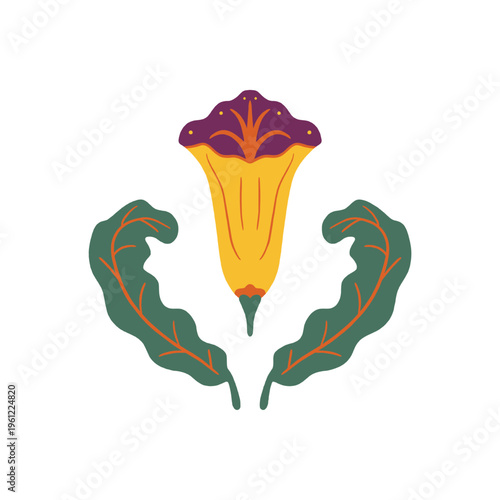 	
Abstract botanical drawing. Colorful flower, pattern design for print, wallpaper, clip art. Hand drawn vector illustration. Simple cute drawing.