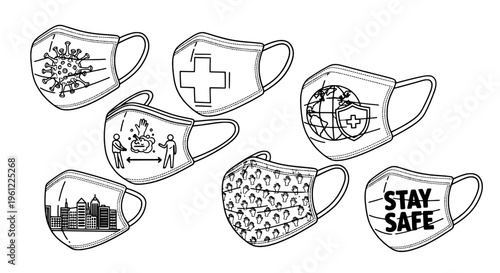 Masks face protective set with various designs and patterns for safety and health awareness campaigns and medical use