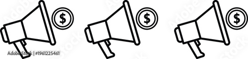 Three megaphones with dollar signs