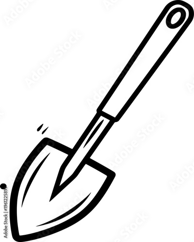 Garden Shovel: A simple drawing of a shovel, essential tool for garden enthusiasts. This illustration captures the simplicity and practicality of this indispensable gardening implement.