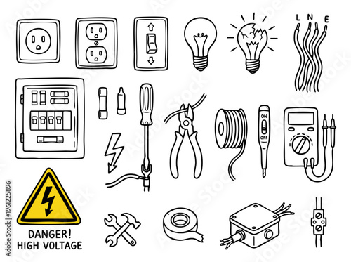 Electrical tools and components representing repair and danger