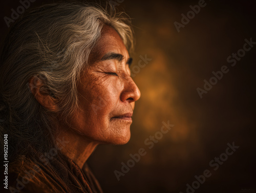 Meditative Elderly Woman with Closed Eyes 
