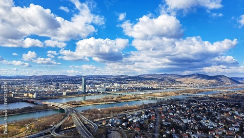 Photography Aerial view of Vienna from Danube Tower