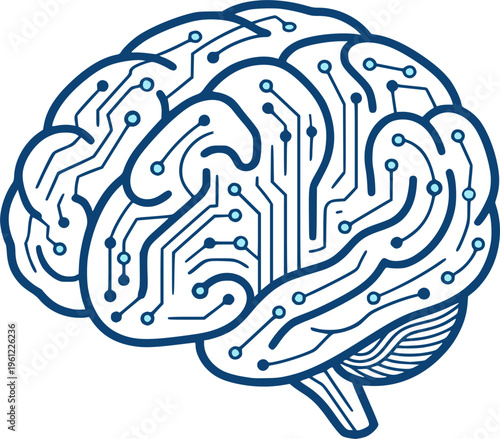 Digital Brain: A sophisticated visual representation of the human brain, integrated with digital circuitry, symbolizing the intersection of intelligence and technology.