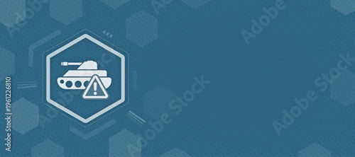 Military tank and war combat danger alert icon with copy space, vector illustration of army invasion, defense risk and armored vehicle conflict sign