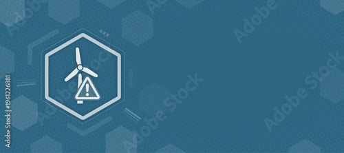 Wind turbine failure and green energy risk alert icon with copy space, vector illustration of renewable power issue and windmill maintenance sign