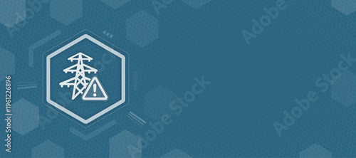 Power grid blackout and electricity infrastructure danger icon with copy space, vector illustration of high voltage risk, pylon failure and energy alert sign