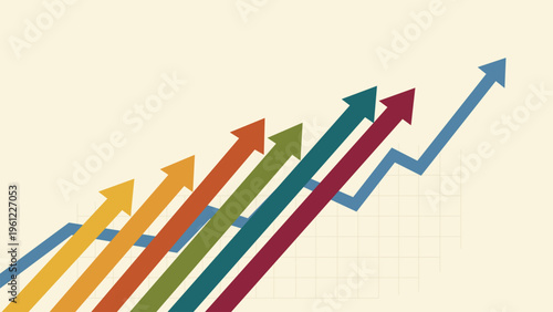 Konstfotografi Business growth chart with colorful arrows and line graph.