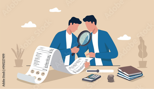 Paying bills onon go for no the of to cost and expense analysis for business or personal finance concept, smart businessman using magnifying glass to analyze budget, income tax or expense on long
