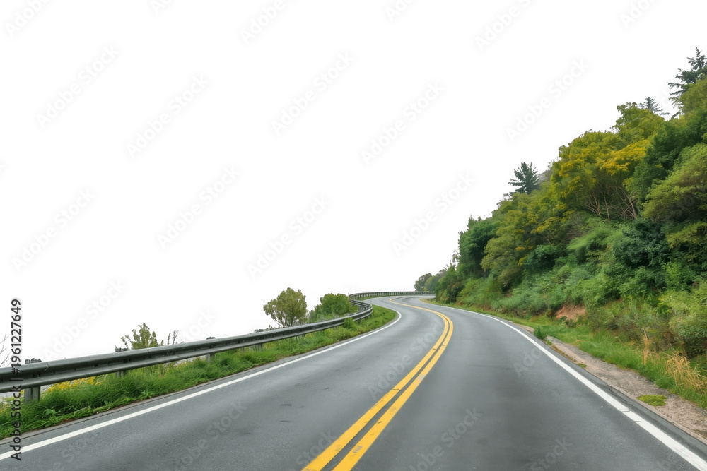 Fototapeta premium Winding mountain road with guardrail and transparent background