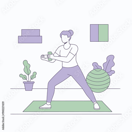 Woman performing a fitness exercise with weights.