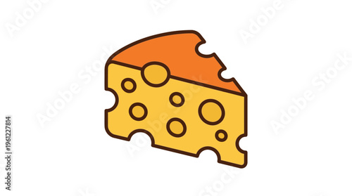 A flat vector icon of a cheese wedge with exaggerated holes forming 