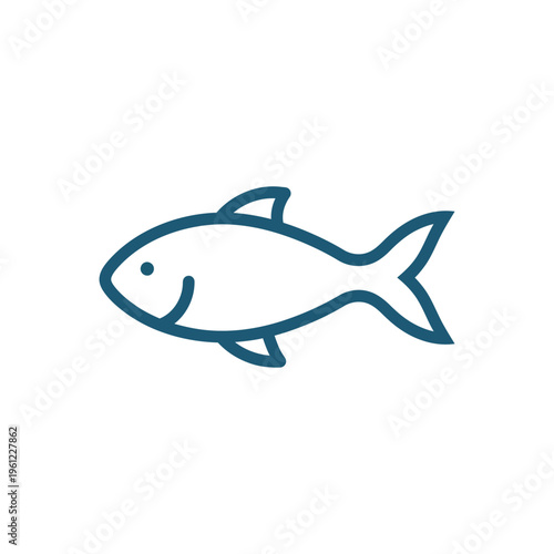 A flat vector icon of a fish in side view with simple curves, ultra minimal style, clean outline