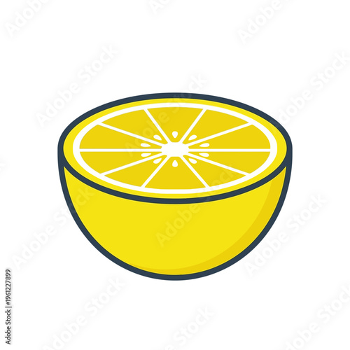 A flat vector icon of a lemon cut in half with simple segments, geometric minimal style 