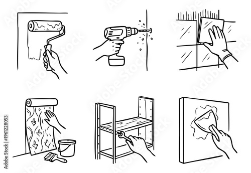Home renovation tasks symbols set for diy