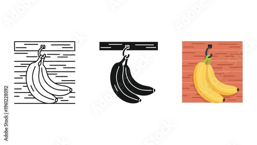 Bananas Hanging Vector Icon Set Commercial