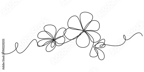 Plumeria flowers in continuous line art drawing style. Minimalist black line sketch on white background, Flower continuous line art drawing. Plumeria one line symbol. Frangipani blossom. Vector illust