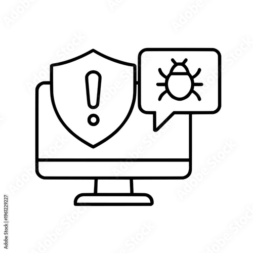 Computer screen with shield and bug icon