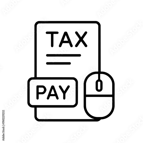 Black line icon of tax form and computer mouse with pay button