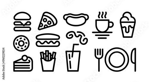 Minimal Food Line Icons Set – Restaurant and Meal Outline Symbols Collection