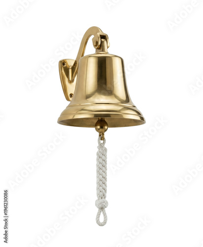 Slika na platnu Brass ship bell with rope isolated
