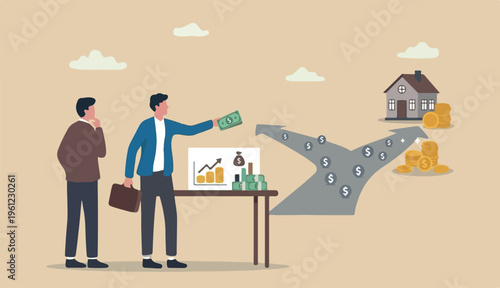 Money advice or financial advisor, investment consultant suggest wealth to management make profit from investing, income savings concept, businessman advisor giving dollar money advice