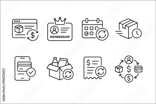 Icons representing various e-commerce and subscription service elements