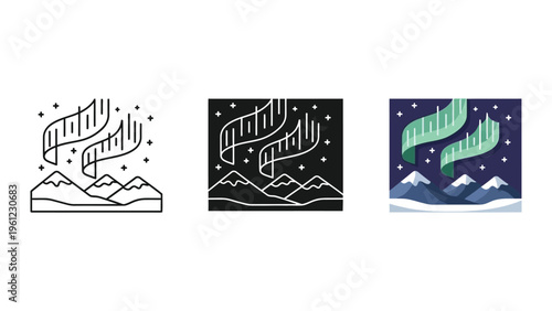 Aurora Borealis Mountains Night Sky Commercial Art