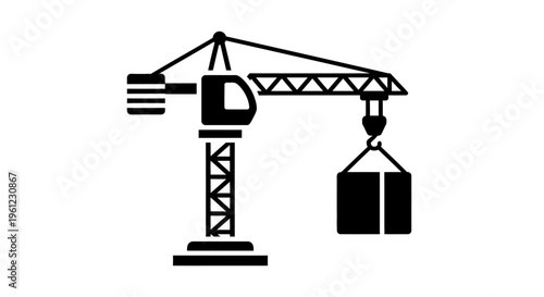 Black and White Construction Crane Lifting Concrete Blocks