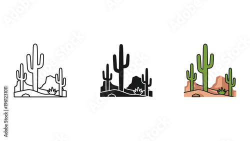 Cactus Desert Landscape Vector Scene Commercial