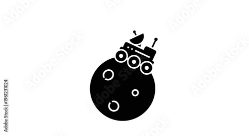Black Space Rover Exploring a Cratered Moon Silhouette