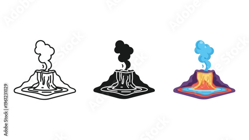 Volcano Eruption Icon Lava Smoke Water