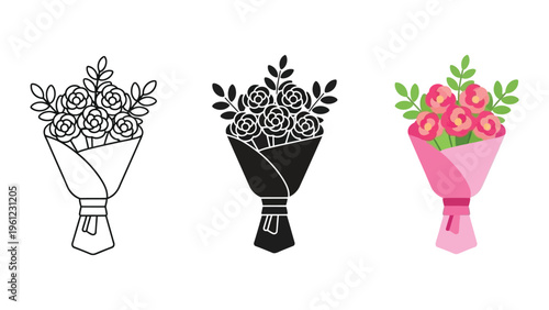 Flower Bouquet Gift Icon Flat Vector