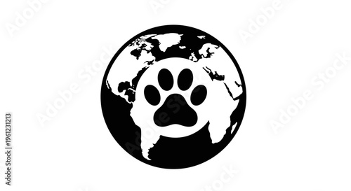Black Paw Print Over World Globe Symbolizing Global Pet Care