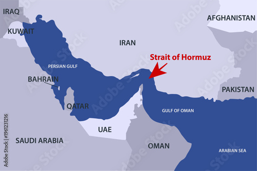 Political map of the Persian Gulf and Strait of Hormuz with country labels